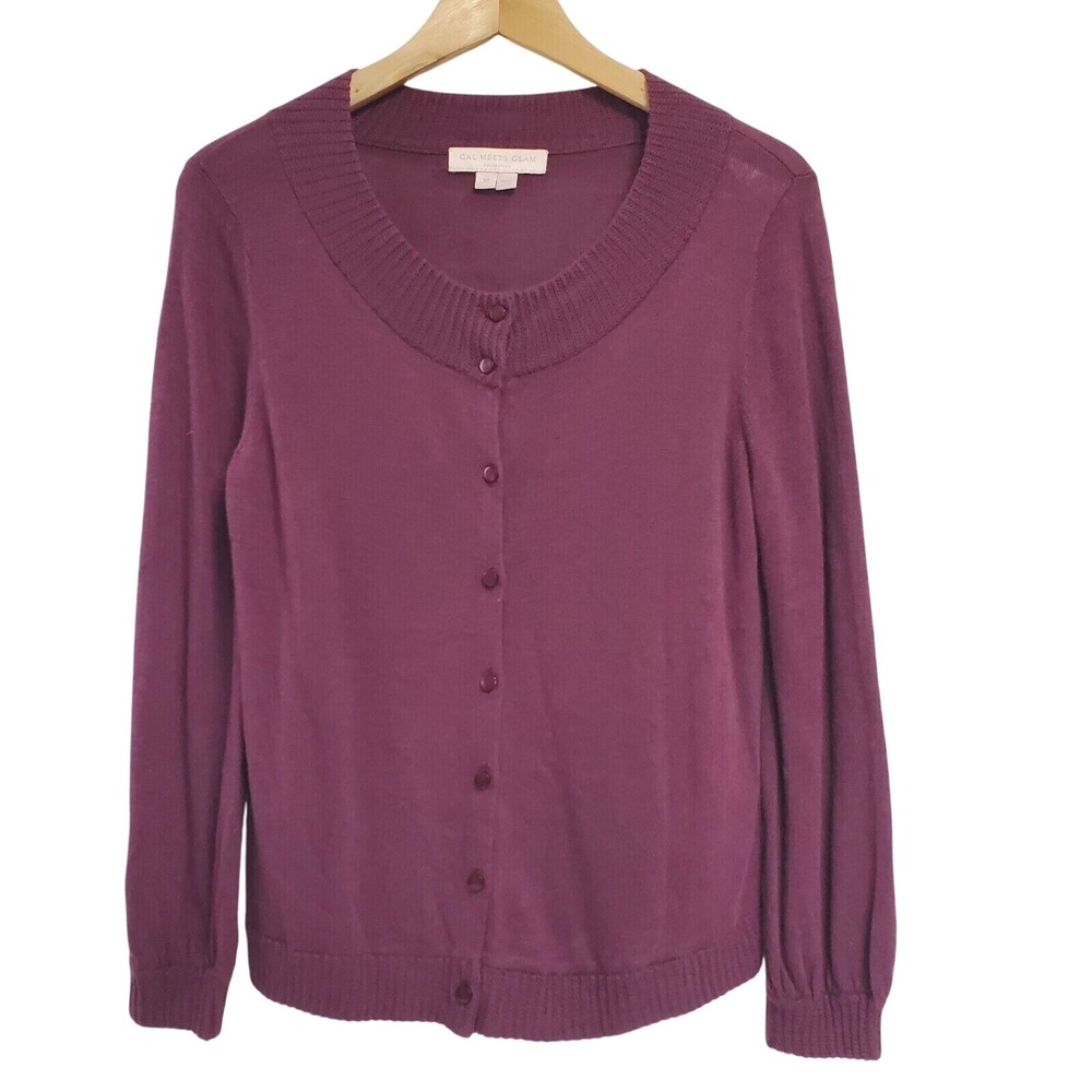 Gal Meets Glam Womens Button Up Cardigan Sweater Jumper Size M Purple Academia